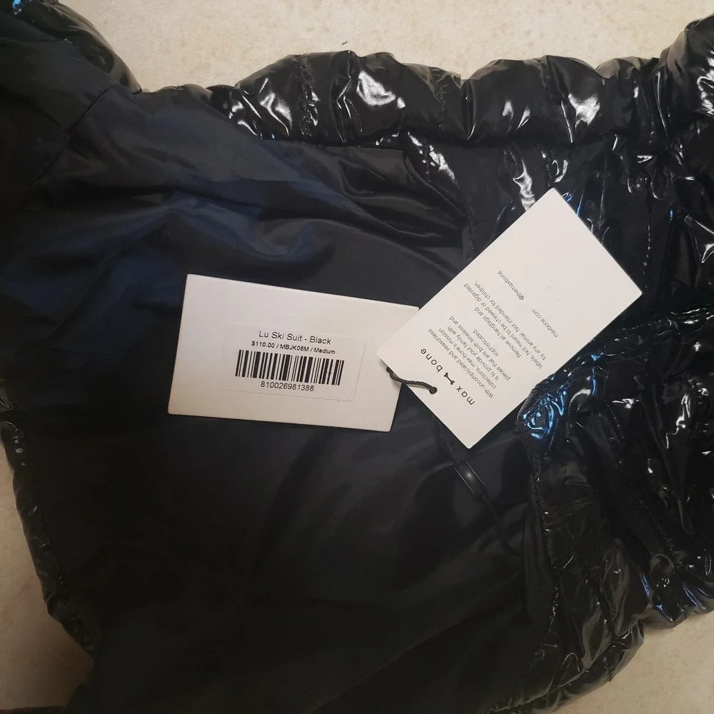 Maxbone Dog Black Lu Ski Suit Size Medium Puffer Glossy Black Removed Hood Snap‎